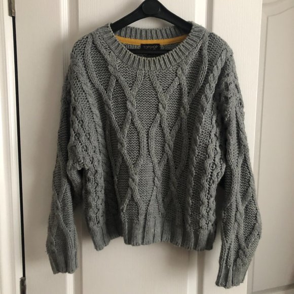 TOPSHOP grey cable knit crop sweater - Picture 2 of 4